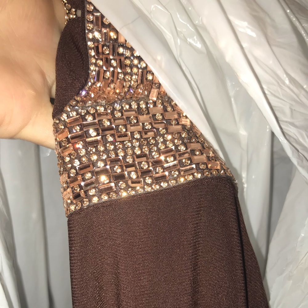 Brown and rose gold off the shoulder elegant dress - Picture 6 of 7